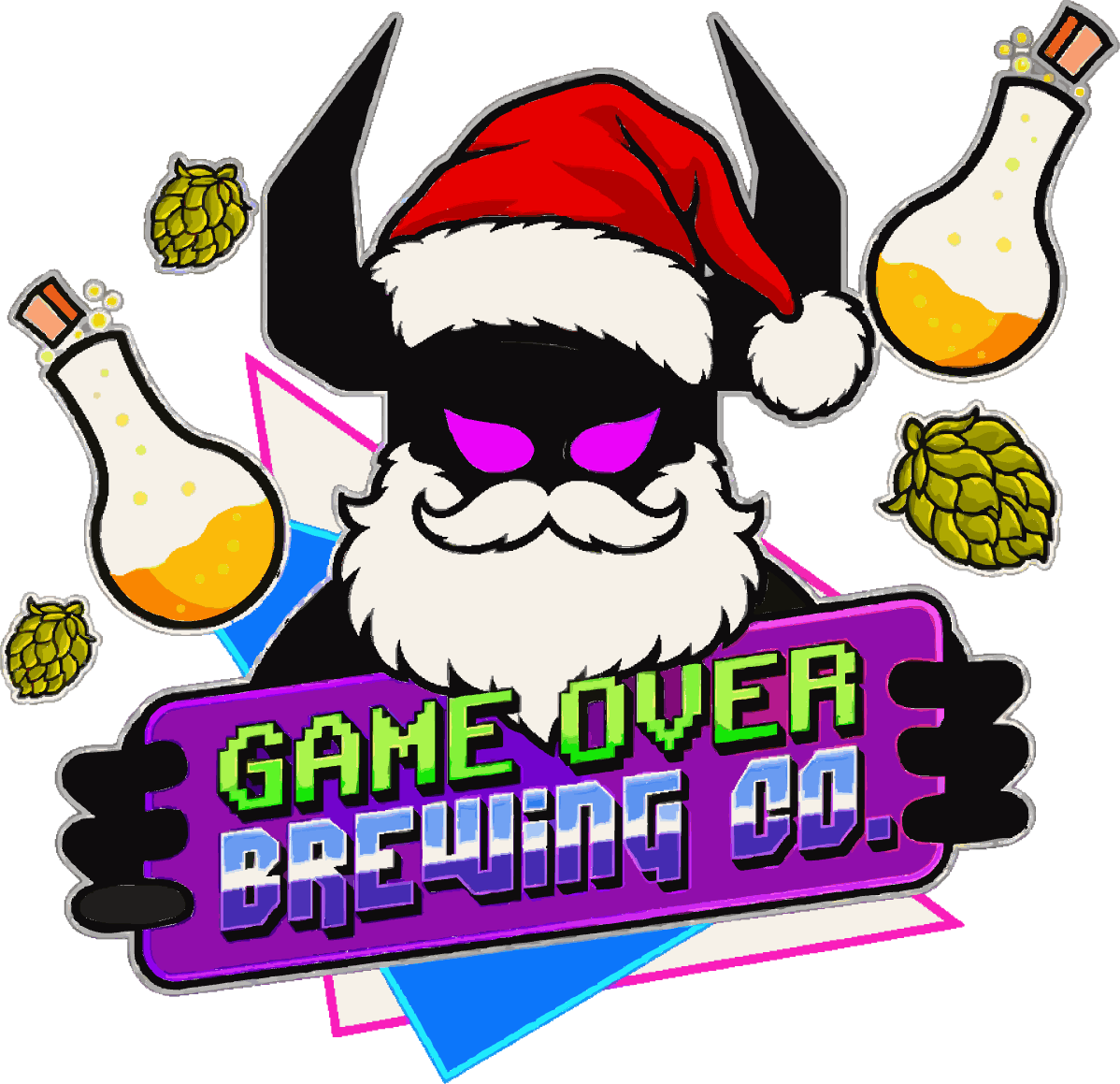 Le diablotin Game Over Brewing en bonnet de Noël, tel qu'il est imprimé sur la boîte du calendrier